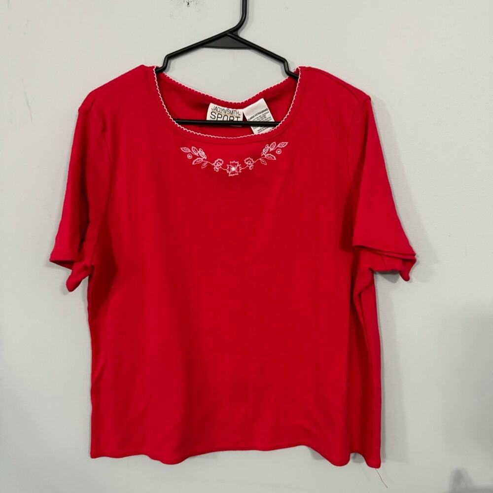 Vintage Jaclyn Smith Sport Red Top w/ Shoulder Pads & Floral Embroidery Size XL